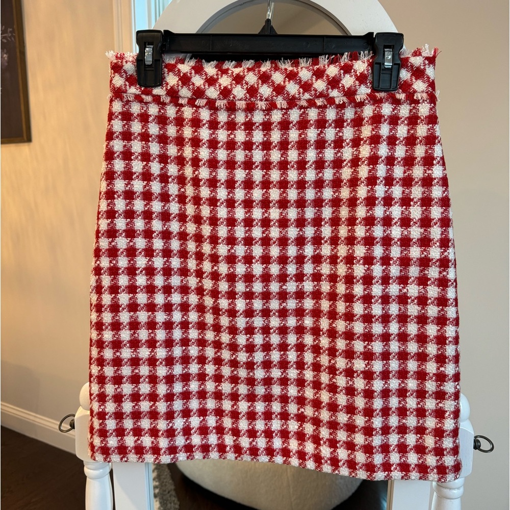 Ann Taylor red and white tweed skirt